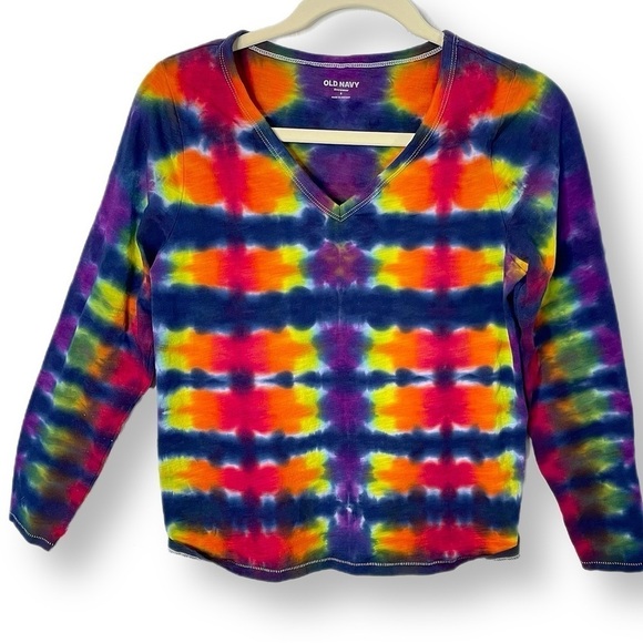 Ladies tie dye long sleeve v neck shirt size S rainbow pride tiger stripe - Picture 1 of 8